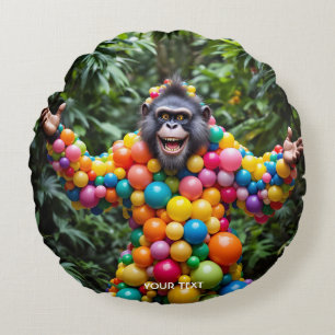 Fantasy Cute Happy Colourful Monkey Round Pillow