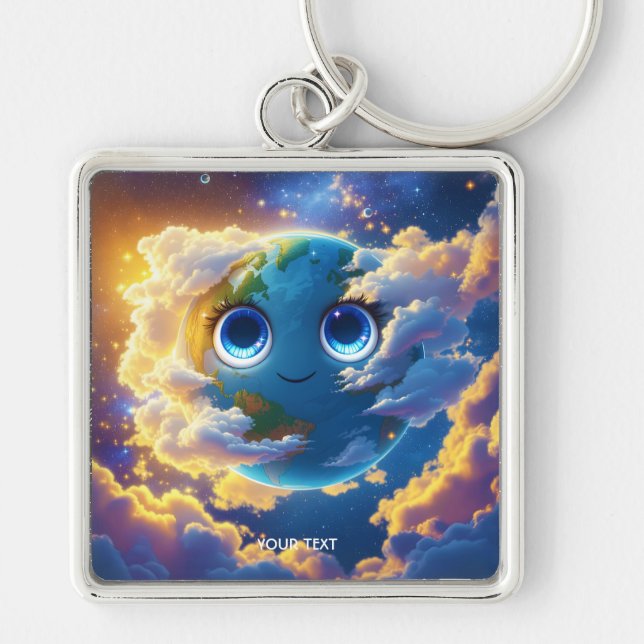 Fantasy Cute Happy Earth Space Keychain (Front)