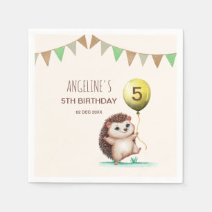Fantasy Cute Happy Hedgehog Balloon Birthday  Napkin