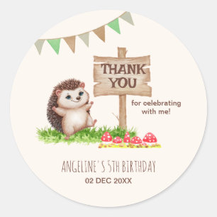Fantasy Cute Happy Hedgehog Forest Birthday  Classic Round Sticker