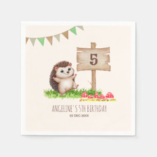 Fantasy Cute Happy Hedgehog Forest Birthday Napkin