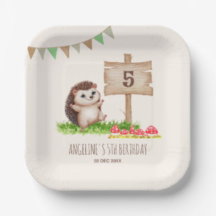 Fantasy Cute Happy Hedgehog Forest Birthday Paper Plate