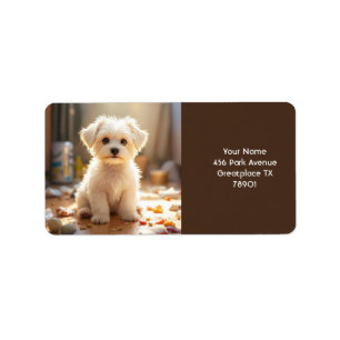 Fantasy Cute Happy Maltese Puppy Label