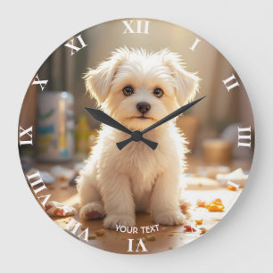 Fantasy Cute Happy Maltese Puppy Large Clock