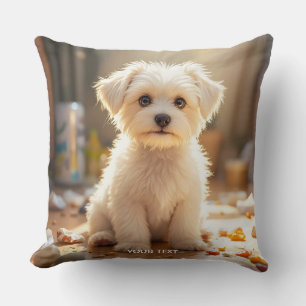 Fantasy Cute Happy Maltese Puppy Throw Pillow