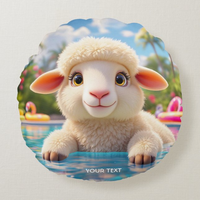 Fantasy Cute Happy Sheep Pool Round Pillow (Front)