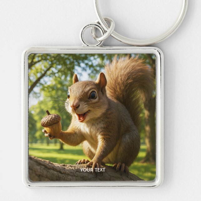 Fantasy Cute Happy Squirrel Forest Keychain (Front)