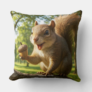 Fantasy Cute Happy Squirrel Forest Throw Pillow