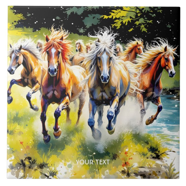 Fantasy Cute Herd Wild Horses Tile (Front)