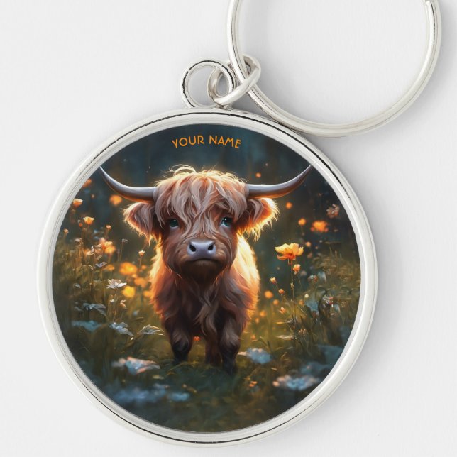 Fantasy Cute Highland Baby Cow Keychain (Front)