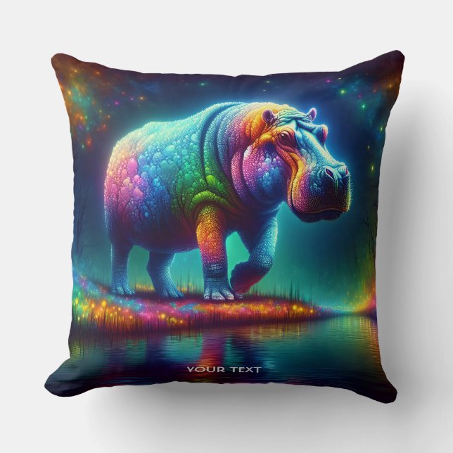 Fantasy Cute Hippo Multicolor Lights Throw Pillow (Front)