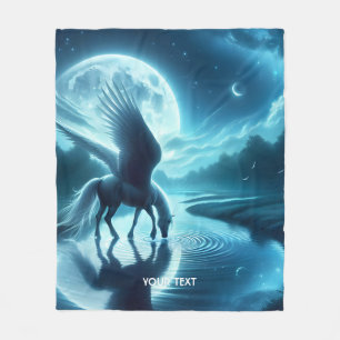 Fantasy Cute  Horse Wings Moon Fleece Blanket