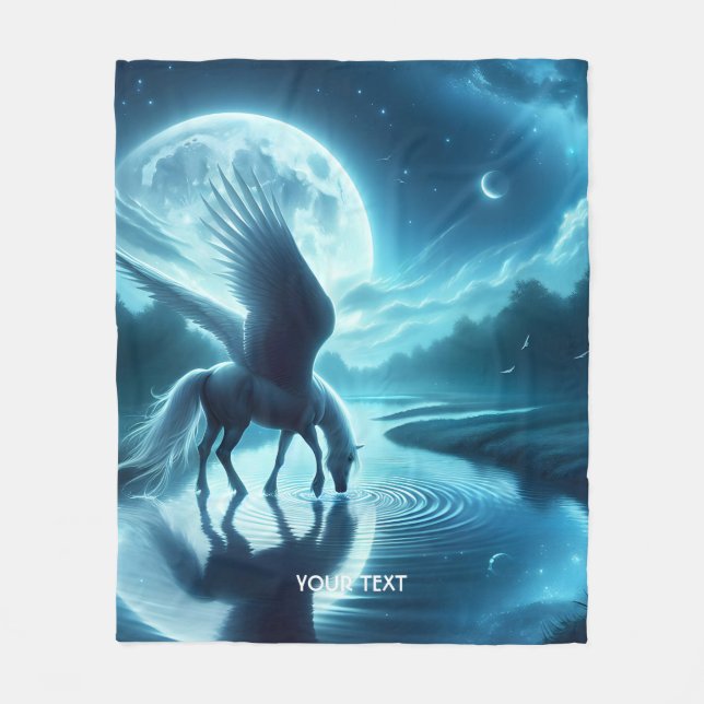Fantasy Cute  Horse Wings Moon Fleece Blanket (Front)