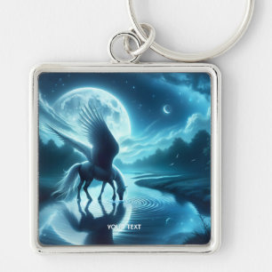 Fantasy Cute Horse Wings Moon Keychain
