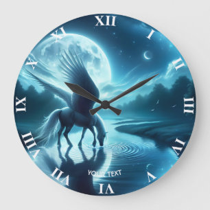 Fantasy Cute  Horse Wings Moon Large Clock