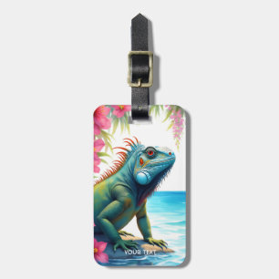 Fantasy Cute Iguana Flowers Sea Luggage Tag