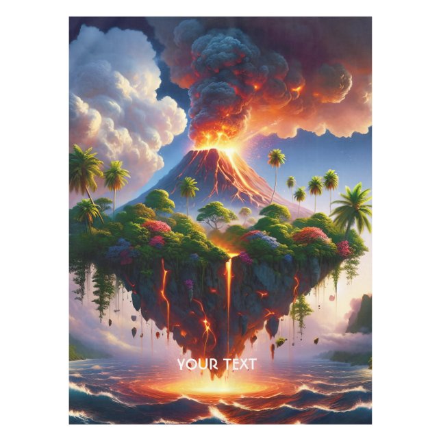 Fantasy Cute Island With Volcano Tablecloth (Front)