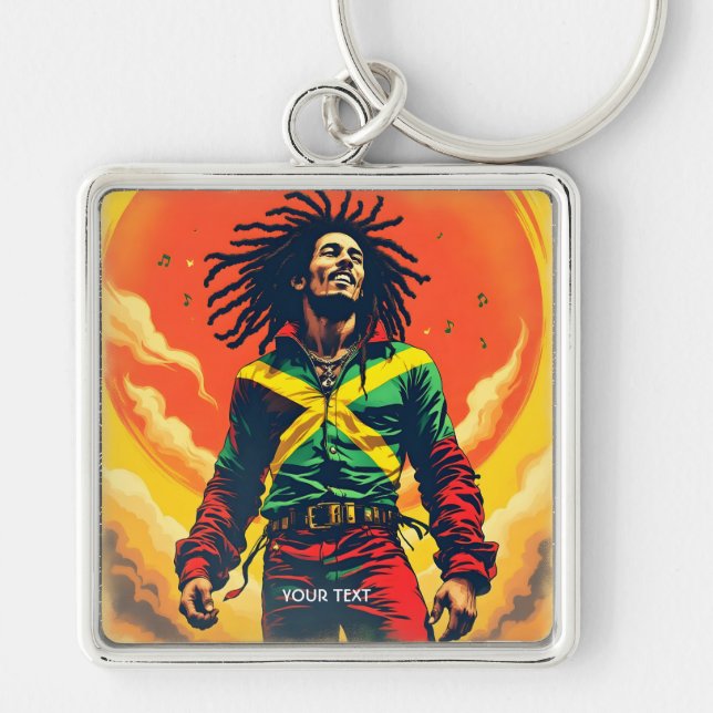 Fantasy Cute Jamaica Flag Sun Keychain (Front)