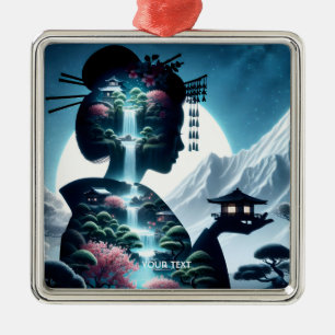 Fantasy Cute  Japanese Girl Landscape Metal Ornament