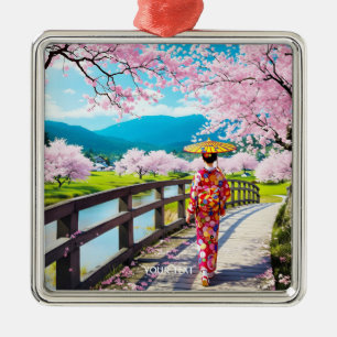 Fantasy Cute Japanese Girl Walking Metal Ornament