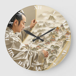 Fantasy Cute Japanese Painter Landscape Large Clock