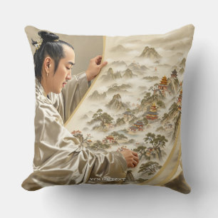Fantasy Cute Japanese Painter Landscape Throw Pillow