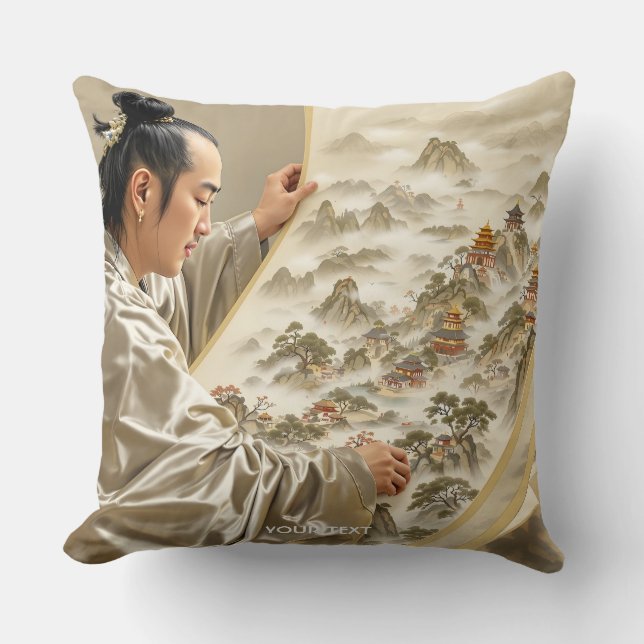 Fantasy Cute Japanese Painter Landscape Throw Pillow (Front)
