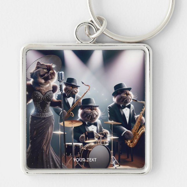 Fantasy Cute  Jazz Band Cats Keychain (Front)