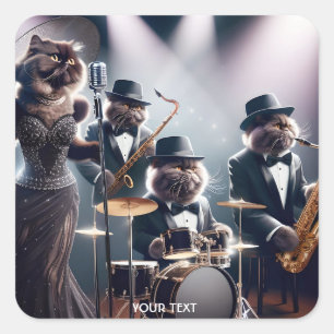 Fantasy Cute Jazz Band Cats Square Sticker