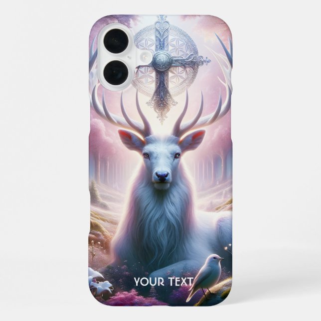 Fantasy Cute King Deer Flowers iPhone Case (Back)
