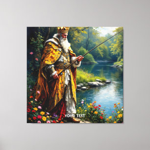 Fantasy Cute King Fishing In River Canvas Print