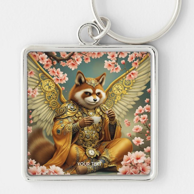 Fantasy Cute King Tanuki Tea Keychain (Front)