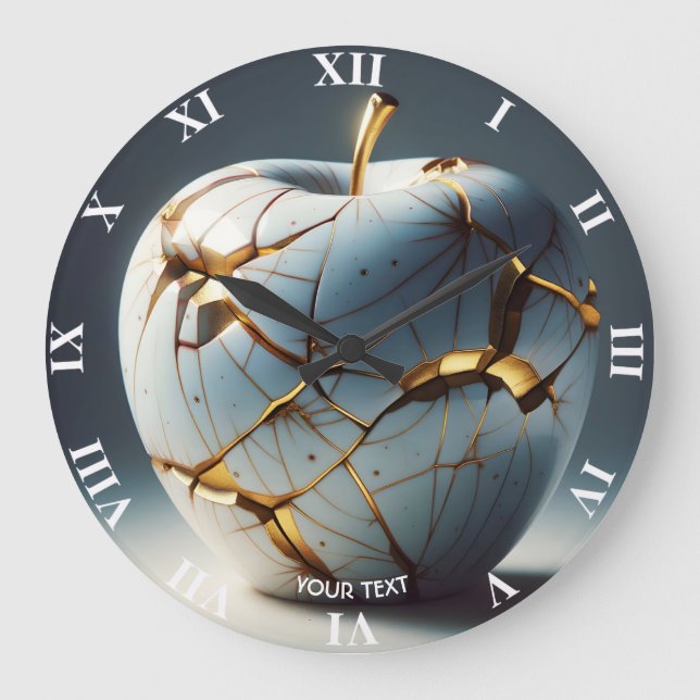 Fantasy Cute Kintsugi Porcelain Apple Large Clock (Front)