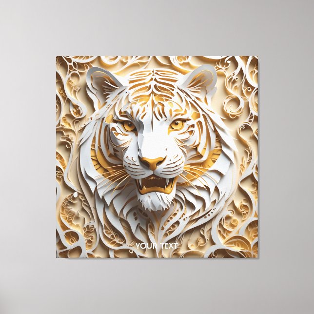 Fantasy Cute Kirigami Tiger White Canvas Print (Front)