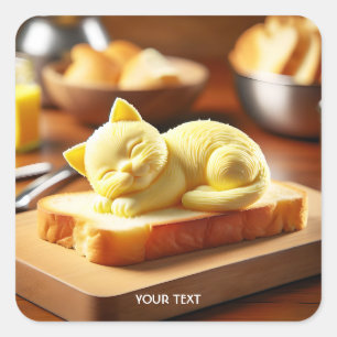 Fantasy Cute Kitten Butter Bread Square Sticker