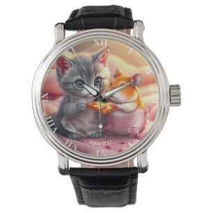 Fantasy Cute Kitten Hamster Pizza Watch