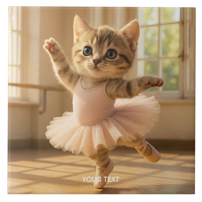 Fantasy Cute Kitten Small Ballerina Tile (Front)