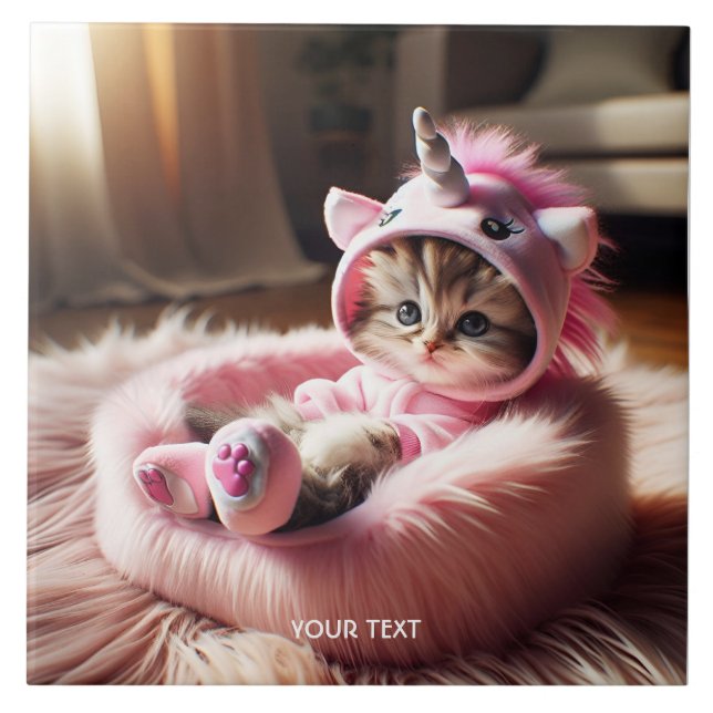 Fantasy Cute Kitten Unicorn Bed Tile (Front)