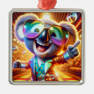 Fantasy Cute Koala Dancing Disco Metal Ornament