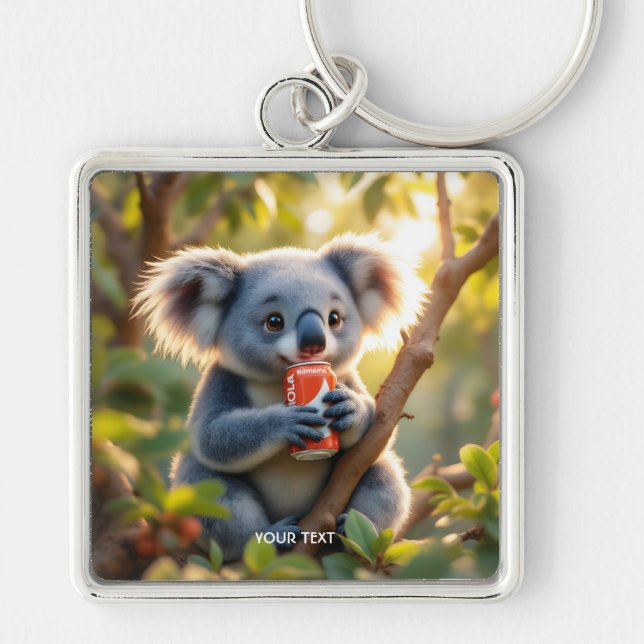 Fantasy Cute Koala Drinks Tree Keychain (Front)