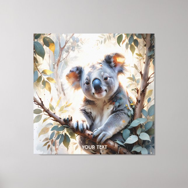 Fantasy Cute Koala Tree Watercolor Canvas Print (Front)