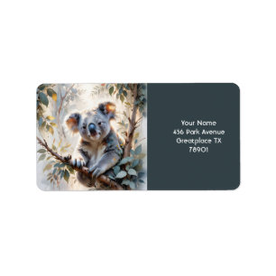 Fantasy Cute Koala Tree Watercolor Label