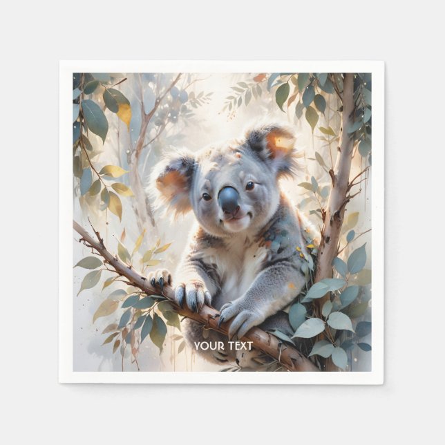 Fantasy Cute Koala Tree Watercolor Napkin (Front)