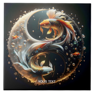 Fantasy Cute Koi Yin Yang Tile