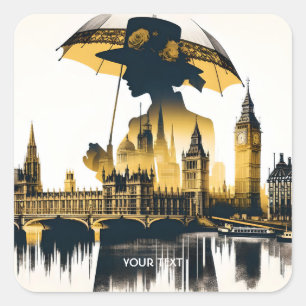 Fantasy Cute Lady Old London Square Sticker