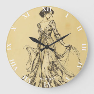 Fantasy Cute Lady Pencil Drawing Large Clock