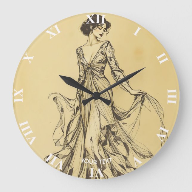 Fantasy Cute Lady Pencil Drawing Large Clock (Front)