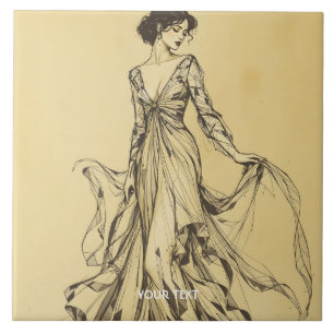 Fantasy Cute Lady Pencil Drawing Tile