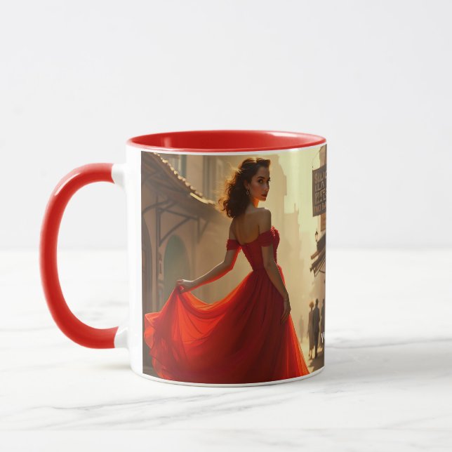 Fantasy Cute Lady Red Dress Mug (Left)