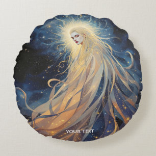 Fantasy Cute Lady Space Stars Round Pillow